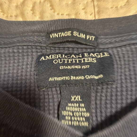 American Eagle Shirt Mens XXL Blue Thermal Vintage Slim Fit Henley Long Sleeve - Picture 5 of 5